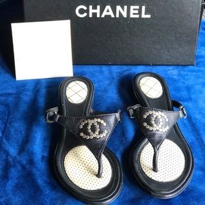 Authentic black leather Chanel sandals